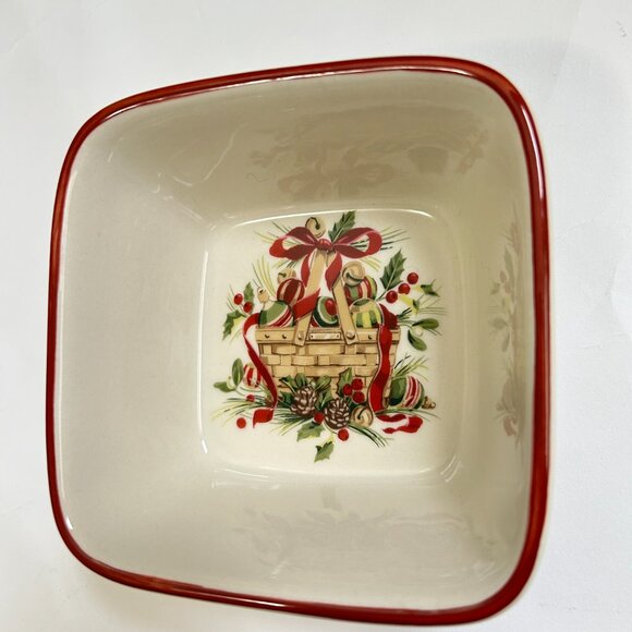 Longaberger Christmas Nature's Garland Small Square Pottery Bowl holiday party - Picture 8 of 9